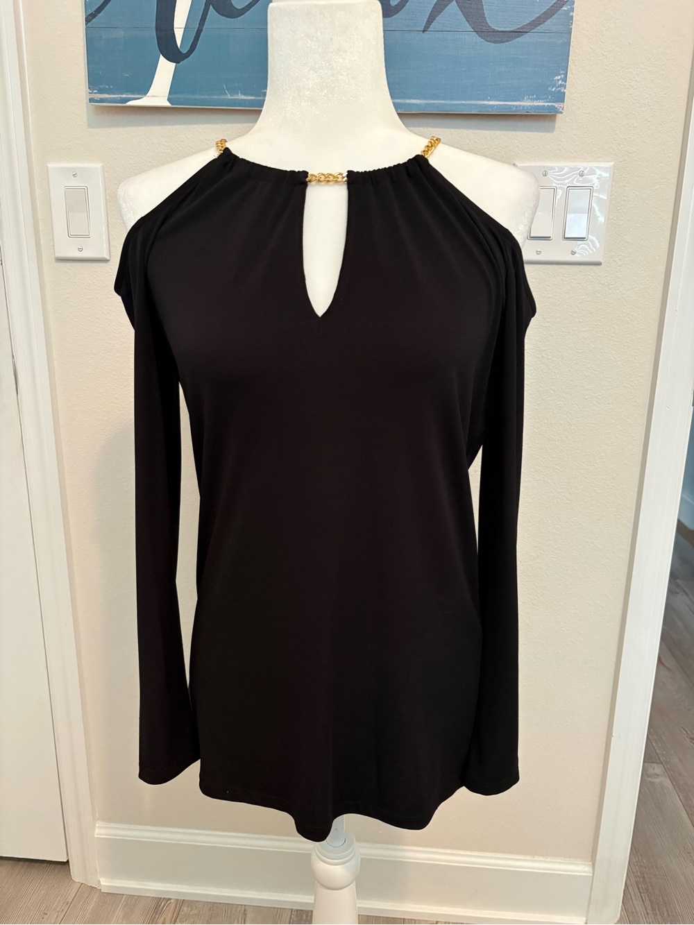 Michael Kors Black Cold-Shoulder Chain-Accent Women's Top